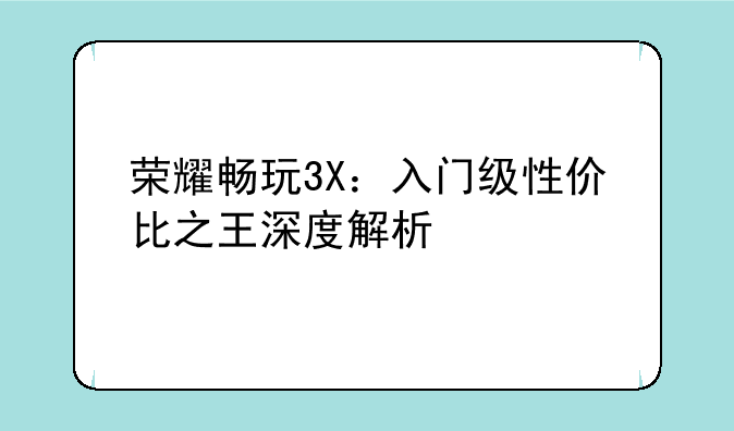荣耀畅玩3X：入门级性价比之王深度解析