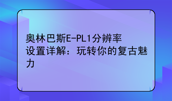 奥林巴斯E-PL1分辨率设置详解：玩转你的复古魅力
