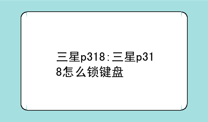 三星p318:三星p318怎么锁键